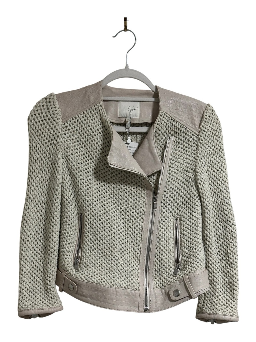 Joie Jaelle crocheted Knit Asymmetric Jacket size XXS cream & beige.